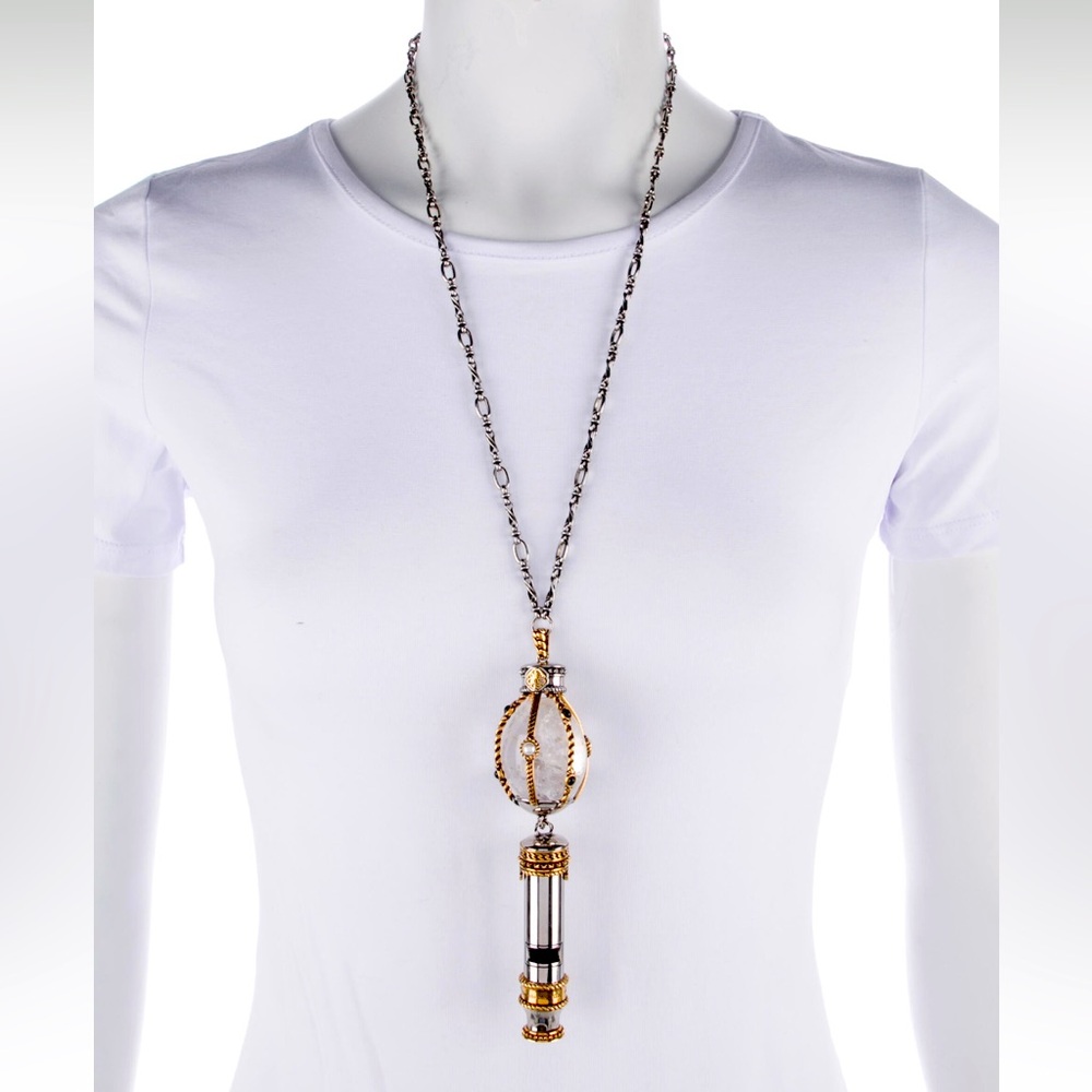 ALEXANDER McQUEEN Silver Brass Pearl Rock Crystal Whistle Pendant Necklace RARE!